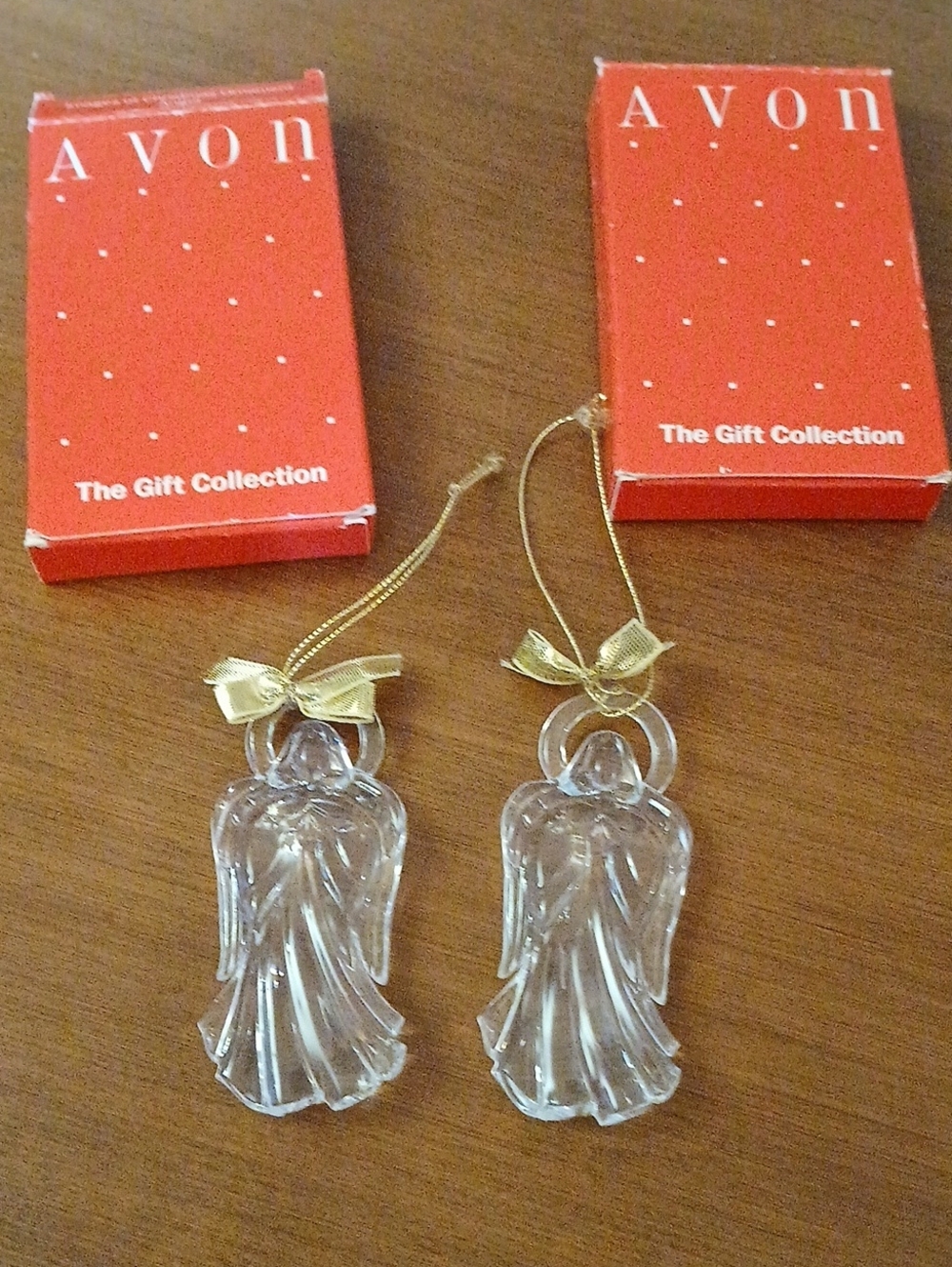 1991 Vintage Avon -The Gift Collection Clear Acrylic Angel Ornament Set Of 2